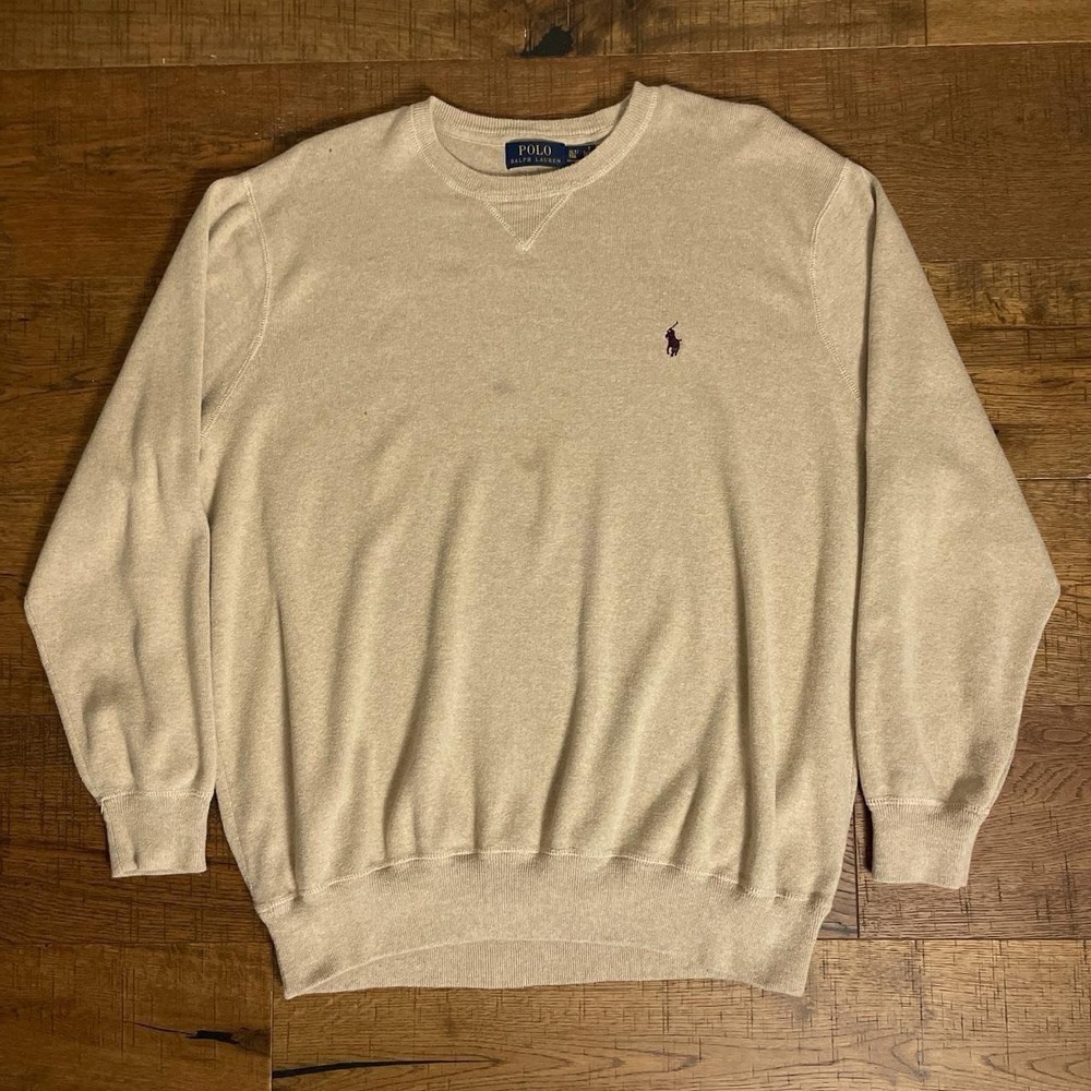 Polo Ralph Lauren Sweater Mens XLT Brown Preppy Academia Crewneck Ribbed Knit